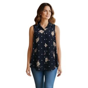 Banana Republic Factory Floral Dotted Collared Classic Fit Tank Top Sz M